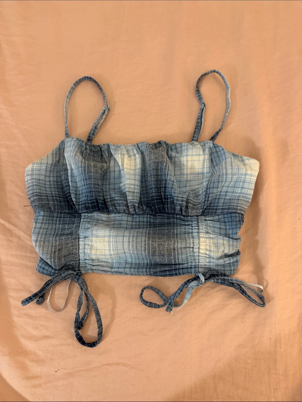 Aeropostale Blue and White Plaid Cropped Tank with Side Drawstrings